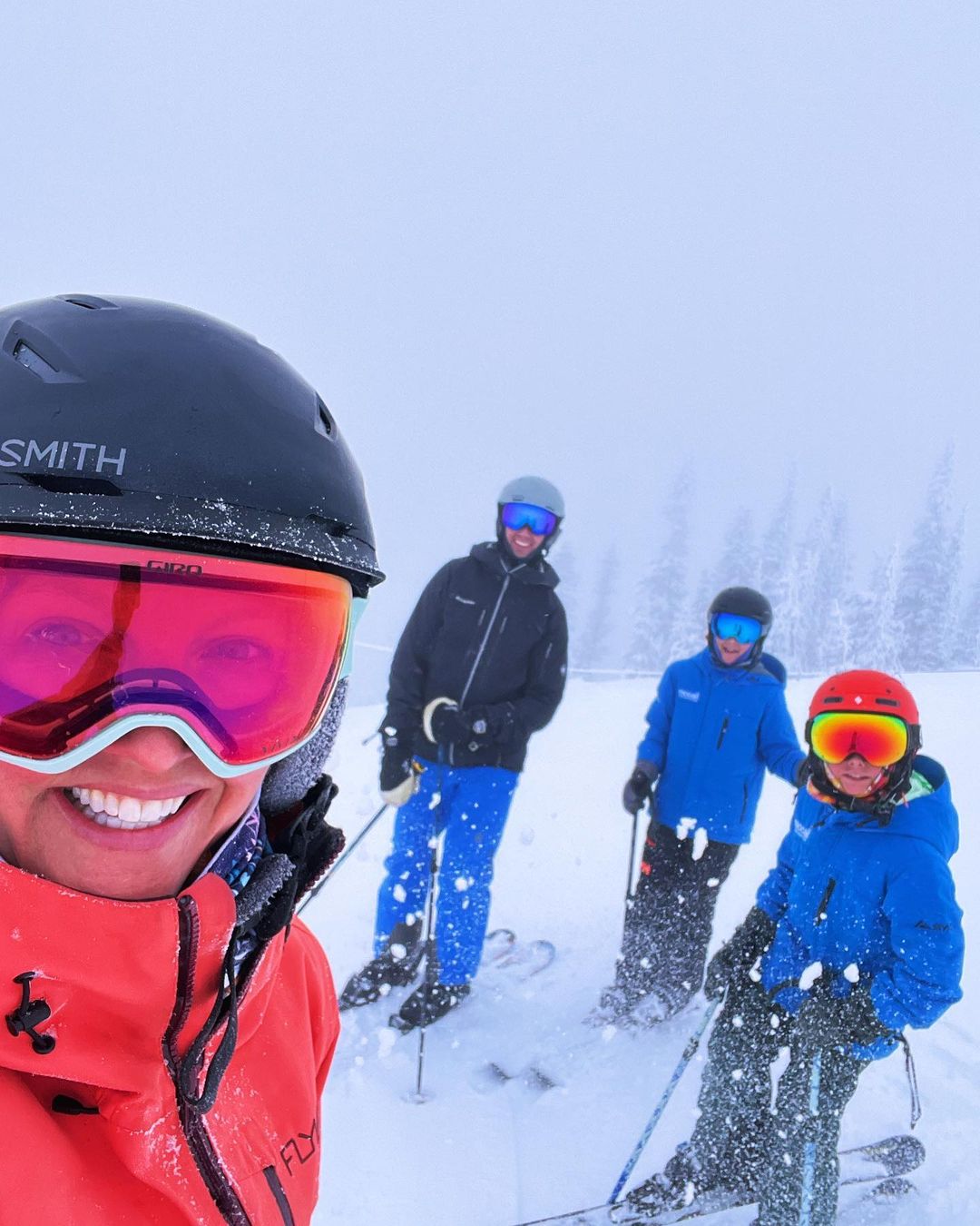 Family skiing together